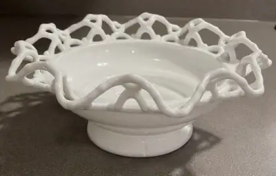 Atterbury Lace Vintage Bowl Milk Glass Pedestal Bowl, View more