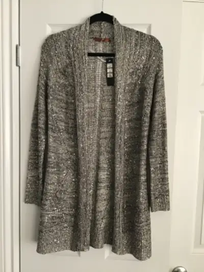 Black/white /silver sequins knit cardigan in size M, View more