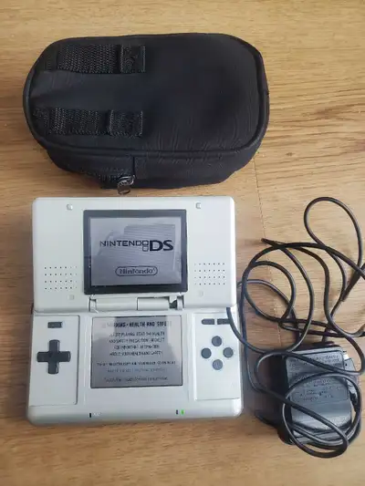 Nintendo DS System silver, charger, case + 1 game / loose hinge, View more