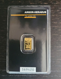 Argor heraeus kinebar hologram suisse gold/or 1 gram bar .9999
