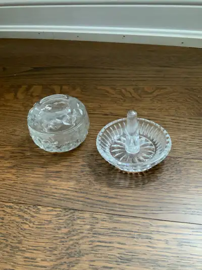 Vintage Clear Crystal Glass Trinket Dish With Lid & Ring Holder , View more