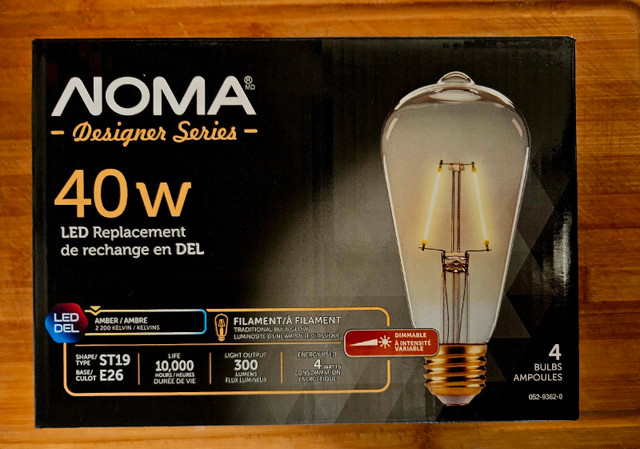 Noma Designer series 40 watt light bulbs x2 boxes 8 bulbs total in Indoor Lighting & Fans in Hamilton