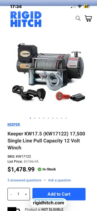 Treuil keeper avec support rigide en parfait état 17500 lbs Voir photo