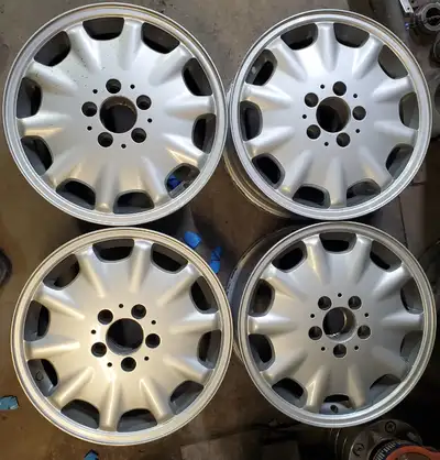 set of 4 nice wheels 16" 5x112 older Mercedes Benz c class and e class wheels also fit VW Jetta Golf...