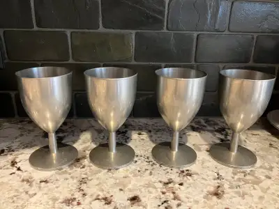 Set of 4 Vintage Metawa Holland Real Pewter Wine Cups / Goblets 4 1/2" tall