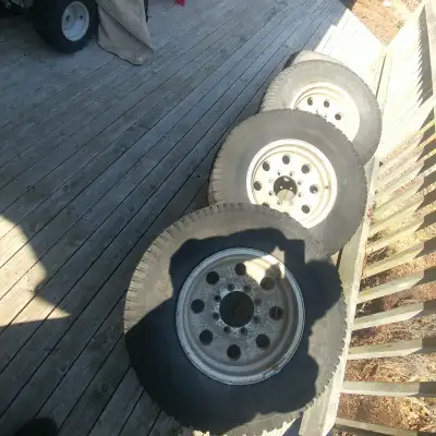 I believe the rims were on a ram 3500 the 8 bolt holes are 2.5" apart. Tires look O.K. selling as ri...