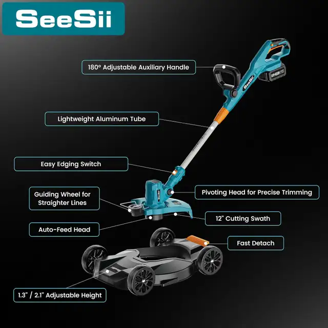 SEESII String Trimmer Battery Powered Lawn Mower in Lawnmowers & Leaf Blowers in City of Montréal - Image 8