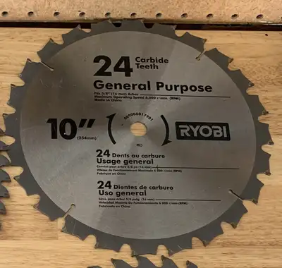 RYOBI 10” 24 Carbide Teeth General Purpose Circular Saw Blade, View more