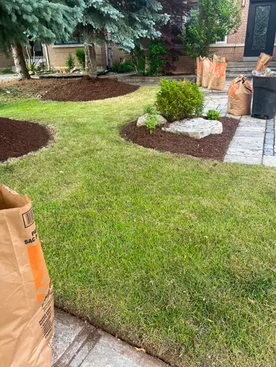 Lawncare landscaping gardening mulching yard cleanups trimming, View more