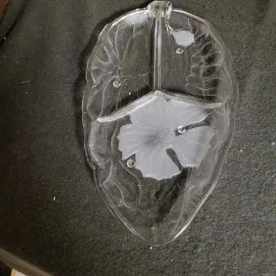 Vintage clear glass leaf divided dish, View more