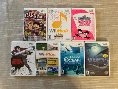 7 NINTENDO Wii GAMES. PACKAGE DEAL. LIKE NEW CONDITION NO MORE HEROS, SMOOTH MOVES, ENDLESS OCEAN, C...