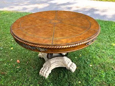 Round Tooled Leather Top Pedestal Table ox, View more