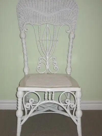 Antique white wicker chair, View more