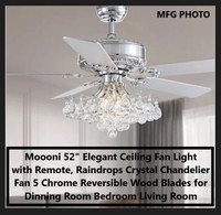 (NEW) Ceiling Fan Light 52" Raindrops Crystal Chandelier Remote
