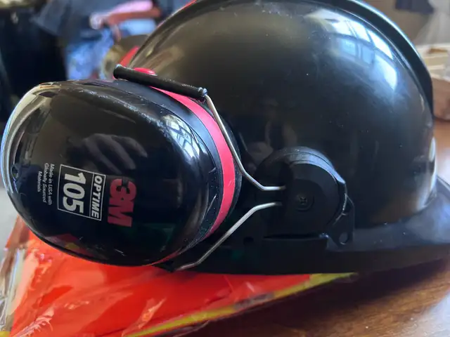 hard hat with 3M muffs