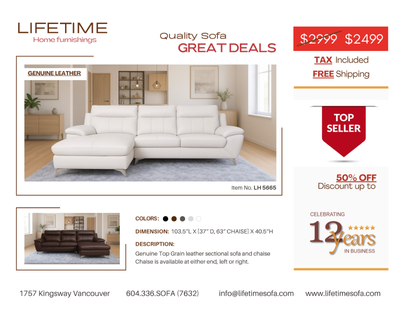 Top grain real leather sectional sofa with chaise at either end, View more