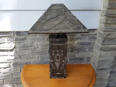 Tiki Style Wood Carved Lamp, View more