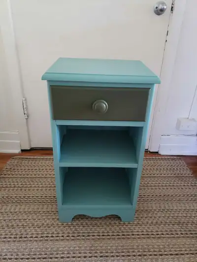 Beautiful solid pine nightstand has a smooth sliding drawer with gorgeous updated original hardware....