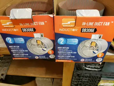2 used online duct booster fans. Used occasionally to circulate air in the shop to more evenly heat...