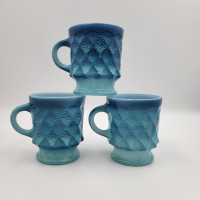 Anchor Hocking Fire King Mugs Cups Kimberly Diamond Blue Stackab