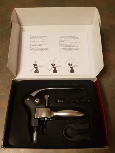 Corkscrew wine opener set. New. Zinc alloy, Stainless steel, Box, View more