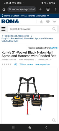 Kuny's 31-Pocket Black Nylon Half Apron and Harness with Padded