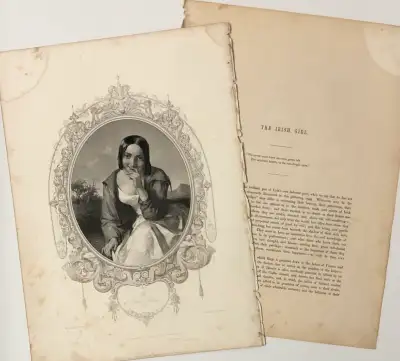 Antique Art with  Letterpress. “The Irish Girl” Thomas Moore , View more
