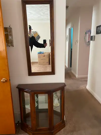 Vintage Curio cabinet and Mirror., View more