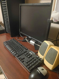 Dell monitor, keyboard, mouse and speakers