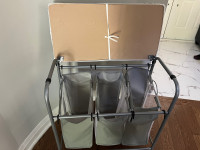3-Bag Laundry Sorter with Ironing Board Top, Grey 