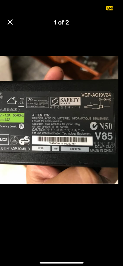 Sony AC adapter 19.5 V 4.7 A. Selling for 5$.