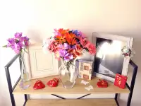 Assorted Items: Vases, Wood Picture Frames, Jewelry Bags