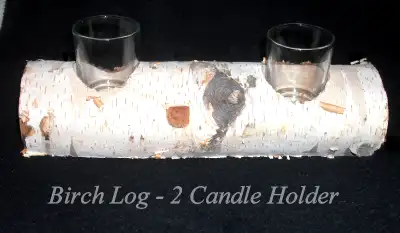 Birch log with 2 glass candle holders, 27x7.5x9x4 cm hi, View more