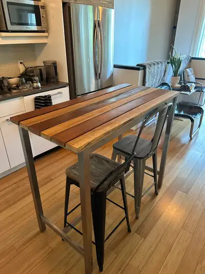 MODERN TEAK OAK WOOD KITCHEN ISLAND BAR HEIGHT TABLE, View more