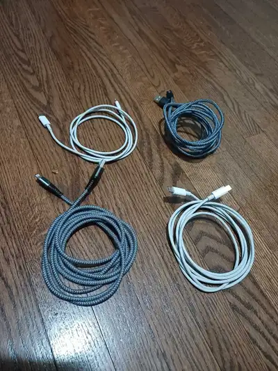 2 high quality 6ft braided lightning to usb cables + 2 regular apple lightning to usb C cables. All...