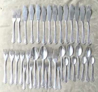 For sale 36 pc beautiful antique solid 800 silver flatware by HANSEATISCHE SILBERWARENFABRIK (1920's...