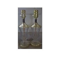 Waterford Style Crystal Lamps with Brass Toned Metal Base