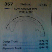 freins no 357 dodge 1972-76 ihc 1969-75 plymouth truck 1974-76