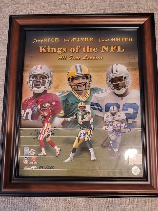 Favre, Jerry Rice and Emmitt Smith signed Picture w/COA  in Arts & Collectibles in Edmonton - Image 2
