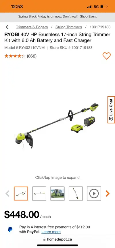 RYOBI 40V HP Brushless 17-inch String Trimmer Kit with 6.0 Ah Ba, View more
