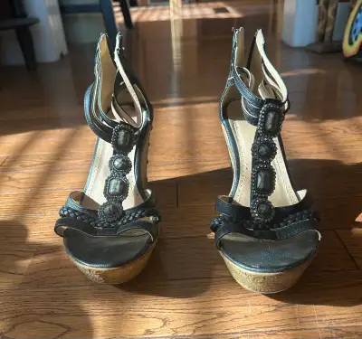 Black Wedge Sandals with Embellishments, View more