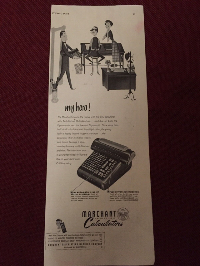 1951 Marchant Calculators Original Ad in Arts & Collectibles in North Bay