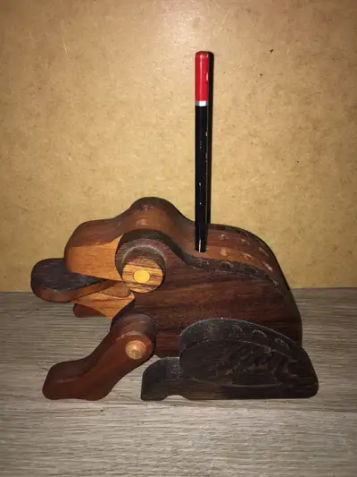 Pencil holder frog wood, View more