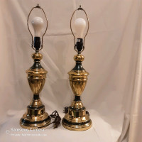Pair of Stiffel contemporary Brass Lamps w/raw Linen shades
