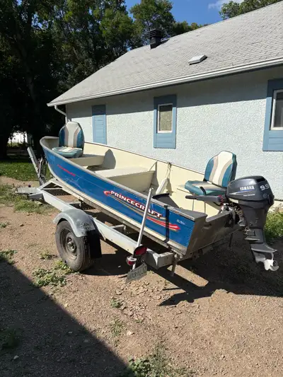 Princecraft fisherman 14ft boat on 1997 home built trailer with brand new tires. Boat comes with 201...