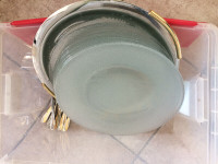 Serving dish, matching forks and 8 glass plates