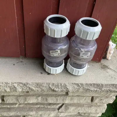 I have for sale 2 New Clear PCV Compression Swing Check Valve SKU 1500C20. $76..00+Tax on line. $50....