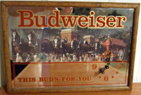 VINTAGE BUDWEISER CLYDESDALE MIRROED PICTURE WITH CLOCK