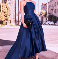 Blue satin prom dress