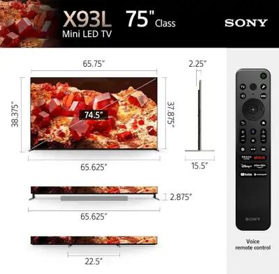 Experience stunning visuals with this Sony 75 inch X93L BRAVIA XR Mini LED 4K Ultra HD HDR Smart Goo...